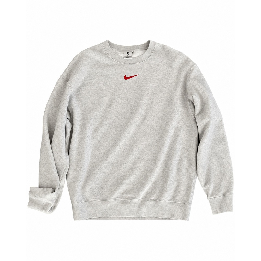 Nike WHQ Crewneck Sweatshirt Gray Red Swoosh Graphic Size M
